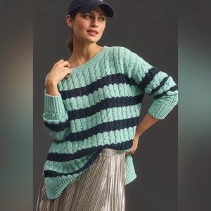 NWT Anthropologie Pilcro Longline Stitch Sweater size Small Teal Stripe